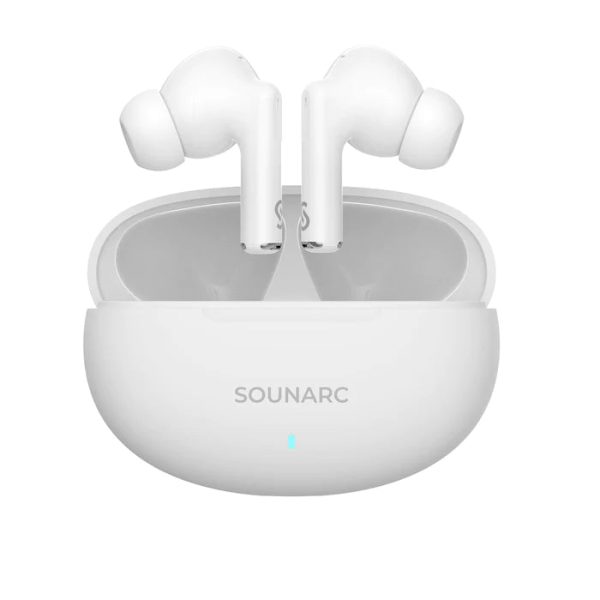 SOUNARC Q1 True Wireless Bluetooth Earphone, Quad mics Clear Call Earbuds, Shaking Bass AirPods, Touch Control – White